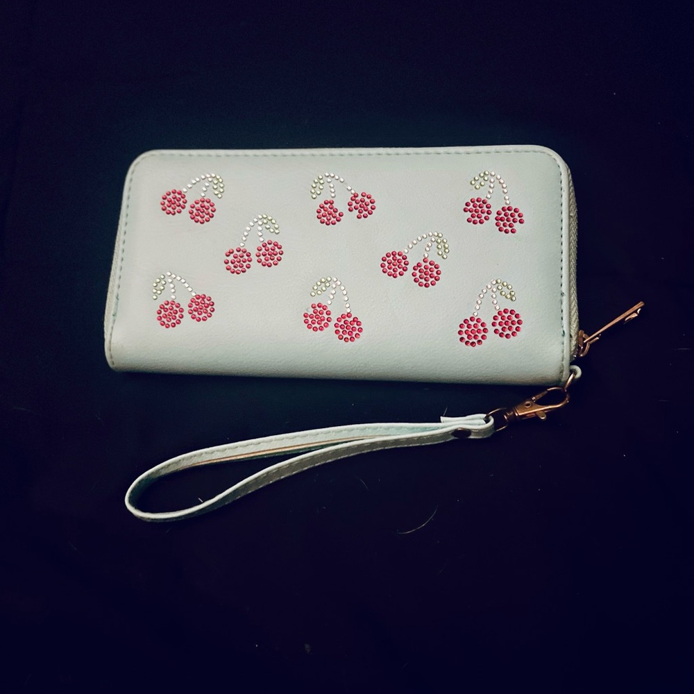 Claire's Light Turquoise Cherry Studded Wristlet